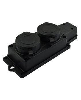 Розетка силовая накладная NE-AD двойная 16А 250В 2К+З чёрная с крышкой IP44