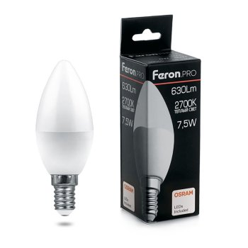 Лампа светодиодная Feron Pro Е14 7,5Вт 2700К теплый белый свеча (С)
