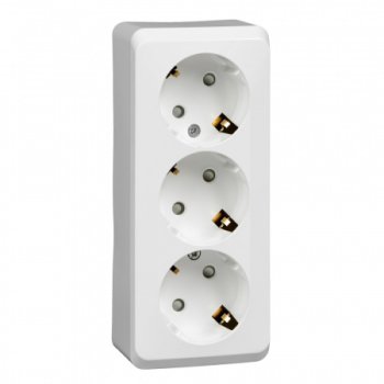 Розетка силовая тройная накладная Schneider Electric Этюд с заземлением, цвет белый, арт. PA16-012B