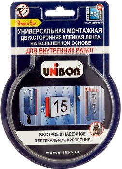 Лента двусторонняя UNIBOB 19 мм x 5м на вспененной основе белый для внутренних работ