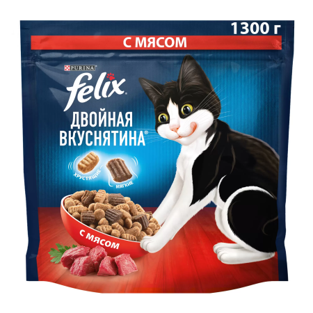 Корм сухой для кошек FELIX Двойная Вкуснятина  мясо 1300г