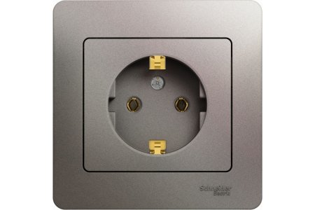 Розетка силовая одноместная встраиваемая Schneider Electric Glossa с заземлением, цвет платина, арт. GSL001245