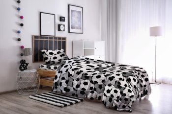 Комплект постельного белья Чемпион полутороспальный поплин белый/черный