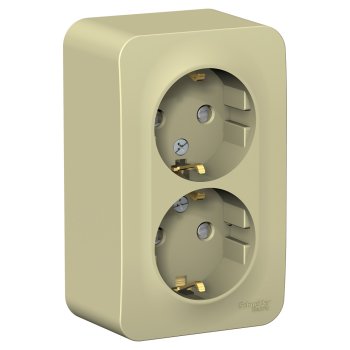 Розетка силовая двойная накладная Schneider Electric Blanca с заземлением, цвет бежeвый, арт. BLNRA011217