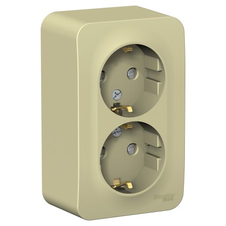 Розетка силовая двойная накладная Schneider Electric Blanca с заземлением, цвет бежeвый, арт. BLNRA011217