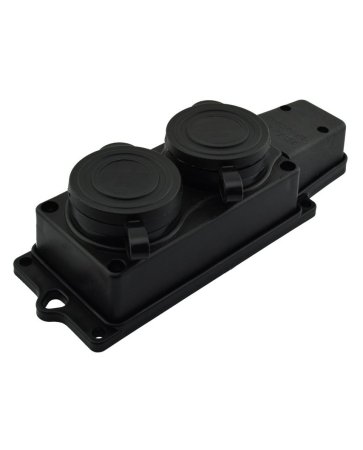 Розетка силовая накладная NE-AD двойная 16А 250В 2К+З чёрная с крышкой IP44