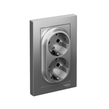 Розетка силовая встраиваемая Schneider Electric AtlasDesign с заземлением, цвет сталь, арт. ATN000924