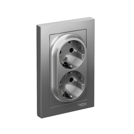 Розетка силовая встраиваемая Schneider Electric AtlasDesign с заземлением, цвет сталь, арт. ATN000924