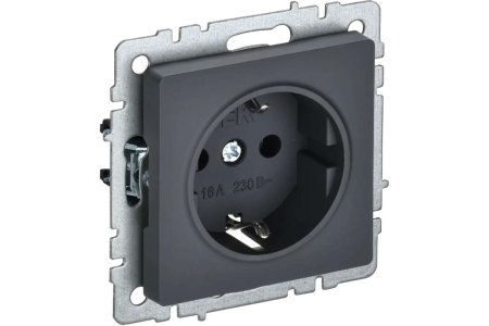 Розетка силовая одноместная встраиваемая IEK Brite с заземлением, цвет графит, арт. BR-R11-16-K53