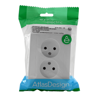 Розетка силовая двойная встраиваемая Schneider Electric AtlasDesign без заземления, цвет белый, арт. ATN000120
