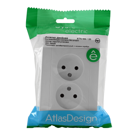 Розетка силовая двойная встраиваемая Schneider Electric AtlasDesign без заземления, цвет белый, арт. ATN000120