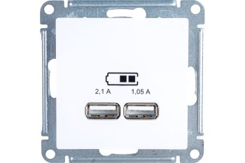 Розетка USB двойная встраиваемая Schneider Electric AtlasDesign цвет белый, арт. ATN000133