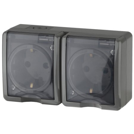 Розетка силовая накладная ЭРА Эксперт IP54 цвет серый,