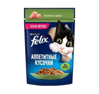 Корм консервированный для кошек FELIX Аппетитные кусочки кролик в желе 75г