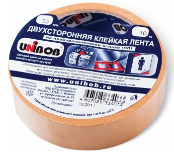 Лента двусторонняя UNIBOB 25 мм x 10м на полипропиленовой основе белый