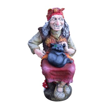 Садовая фигура Баба-Яга на ступе с котом 72 см