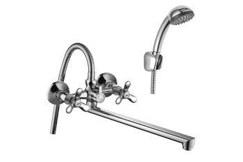 Cмеситель для ванны двуручный длинный излив Rossinka Q02-80  цвет хром