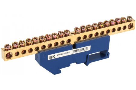 Шина нулевая IEK с DIN-изолятором (синий) ШНИ-8х12-Д 20 отверстий 125А