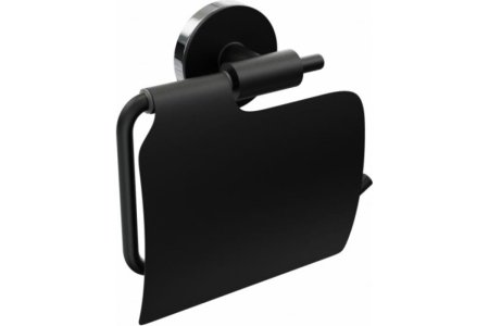 Держатель для туалетной бумаги настенный черный LORD с крышкой