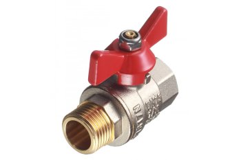 Кран шаровый ручка - бабочка RVC 1/2" красный ВН-НР латунь