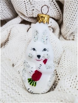 Елочное украшение Зайчик 4х11см цвет белый