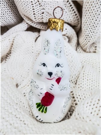 Елочное украшение Зайчик 4х11см цвет белый