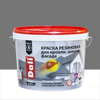 Краска водно-дисперсионная Dali резиновая фасадная серая 12 кг