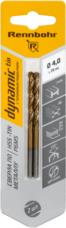 Сверло по металлу RENNBOHR 667040 4 мм 75 мм 2 шт Сверло по металлу RENNBOHR 667040 4 мм 75 мм 2 шт