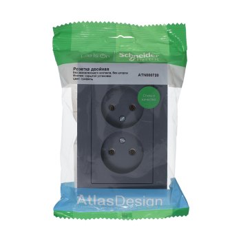 Розетка силовая двойная встраиваемая Schneider Electric AtlasDesign без заземления, цвет грифель, арт. ATN000720