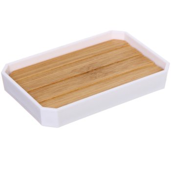 Мыльница Квадро пластик/бамбук цвет белый настольная