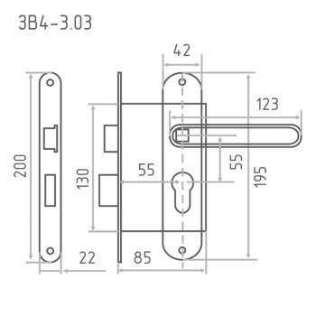Замок врезной Зенит 3В4-3.03 бронза 22мм