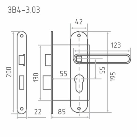Замок врезной Зенит 3В4-3.03 бронза 22мм