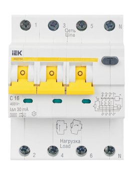 Автомат дифференциальный IEK KARAT 4 6кА 16А арт.MAD22-6-016-C-30