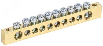 Шина нулевая IEK без изолятора (крепеж по краям) 8х12 10/2 10/2(10 групп/крепёж по краям) отверстий арт.YNN21-10-100