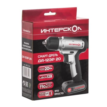 Дрель-шуруповерт аккумуляторная Интерскол МС ДА-12ЭР 20 СМАРТ-Д Li-lon 12В 2x1,3Ач 20Нм
