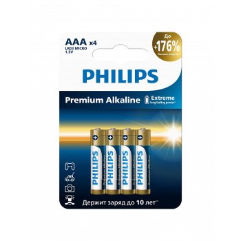 Батарейка щелочная PREMIUM Alkaline AAA 4шт/уп.