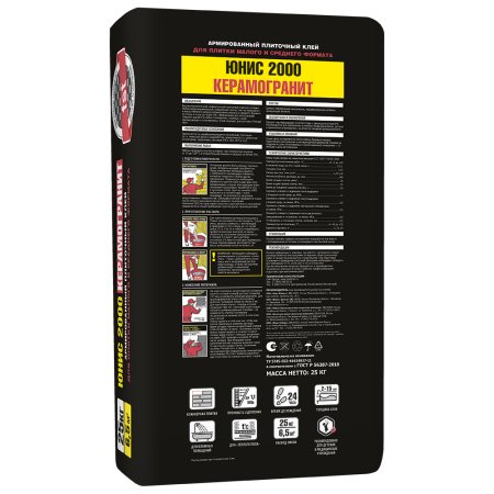 Клей для плитки и керамогранита 2000 Юнис 25 кг