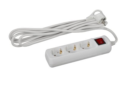 Удлинитель бытовой ЭРА 3 розетки с выключателем с заземлением 3 м 16А белый IP20