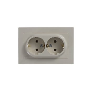 Розетка силовая двойная встраиваемая Schneider Electric AtlasDesign с заземлением, цвет бежeвый, арт. ATN000224
