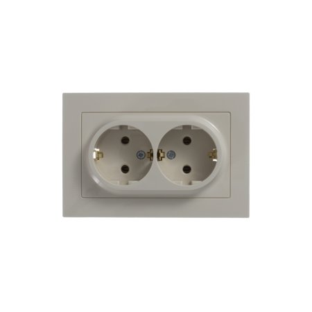 Розетка силовая двойная встраиваемая Schneider Electric AtlasDesign с заземлением, цвет бежeвый, арт. ATN000224