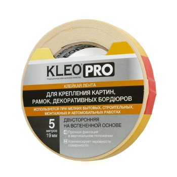 Лента двусторонняя KLEO PRO 19 мм x 5м на вспененной основе белый