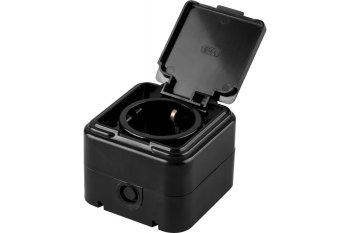 Розетка силовая одноместная накладная STEKKER Брест IP44 с заземлением, цвет черный, арт. PST16-21-44