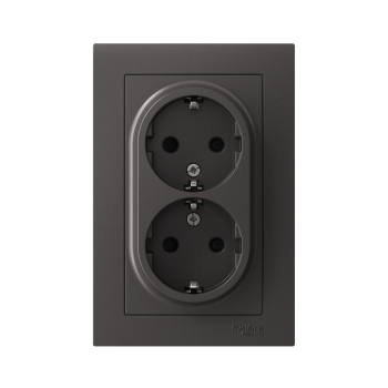 Розетка силовая двойная встраиваемая Schneider Electric AtlasDesign с заземлением, цвет базальт, арт. ATN001426