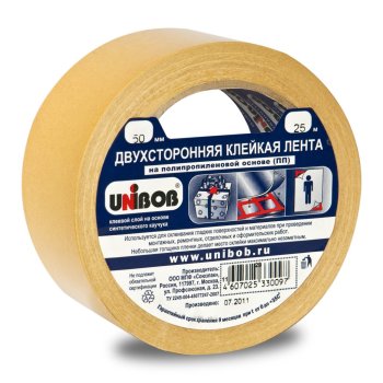 Лента двусторонняя UNIBOB 50 мм x 25м на полипропиленовой основе белый