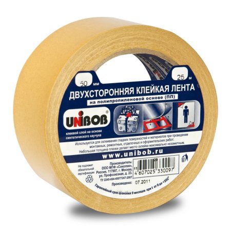Лента двусторонняя UNIBOB 50 мм x 25м на полипропиленовой основе белый