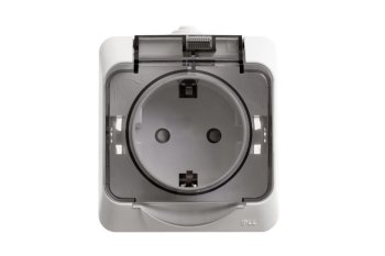 Розетка силовая одноместная накладная Schneider Electric Этюд IP44 с заземлением, цвет белый, арт. PA16-044B