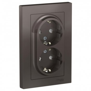 Розетка силовая двойная встраиваемая Schneider Electric AtlasDesign с заземлением, цвет мокко, арт. ATN000626