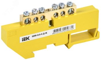 Шина нулевая IEK с DIN-изолятором (желтый) ШНИ-6х9-6-Д-Ж 6x9/6 отверстий арт.YNN10-69-6D-K05