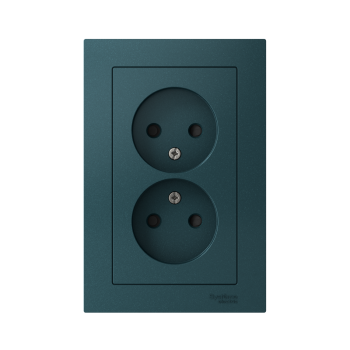 Розетка силовая двойная встраиваемая Schneider Electric AtlasDesign без заземления, цвет изумруд, арт. ATN000822