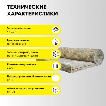 Минераловатная теплоизоляция Стронг для Стен и Крыш Vetonit 4100х1220х50 мм 2шт в упак